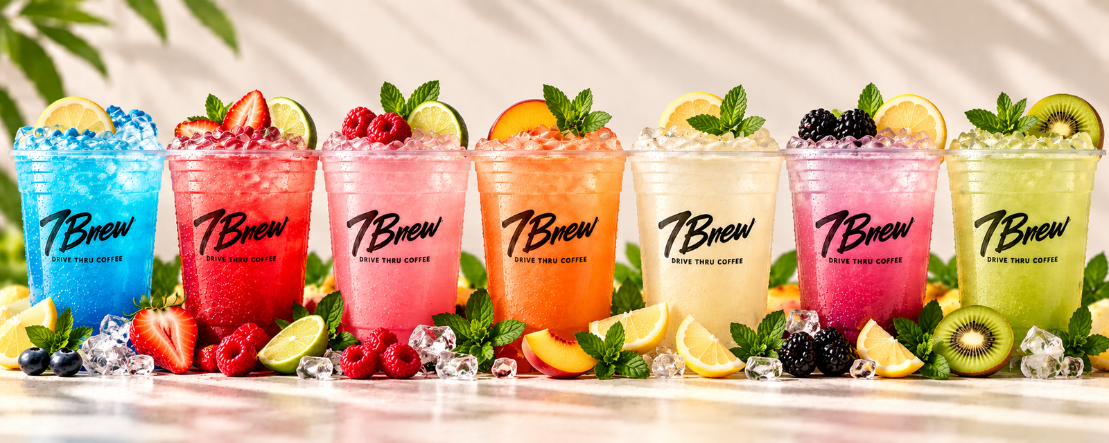 7 Brew Fizz soda drinks in colorful flavors including Blood Orange and Peaches and Cream