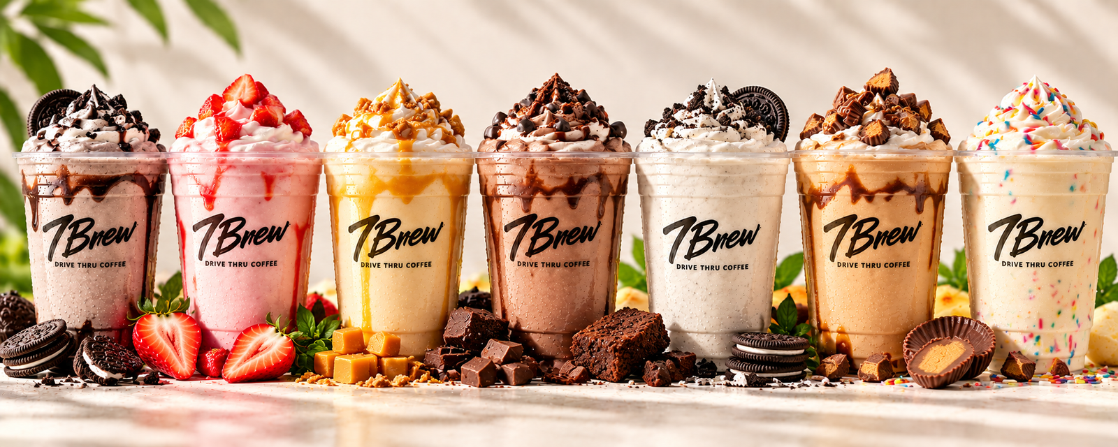 7 Brew shakes lineup featuring chocolate vanilla and strawberry flavors