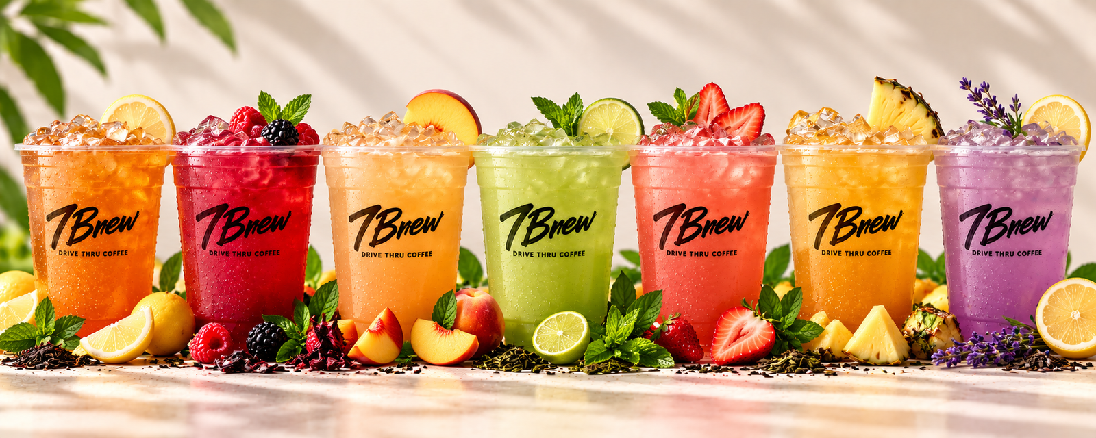 7 Brew teas and chai lattes in various sizes and flavors